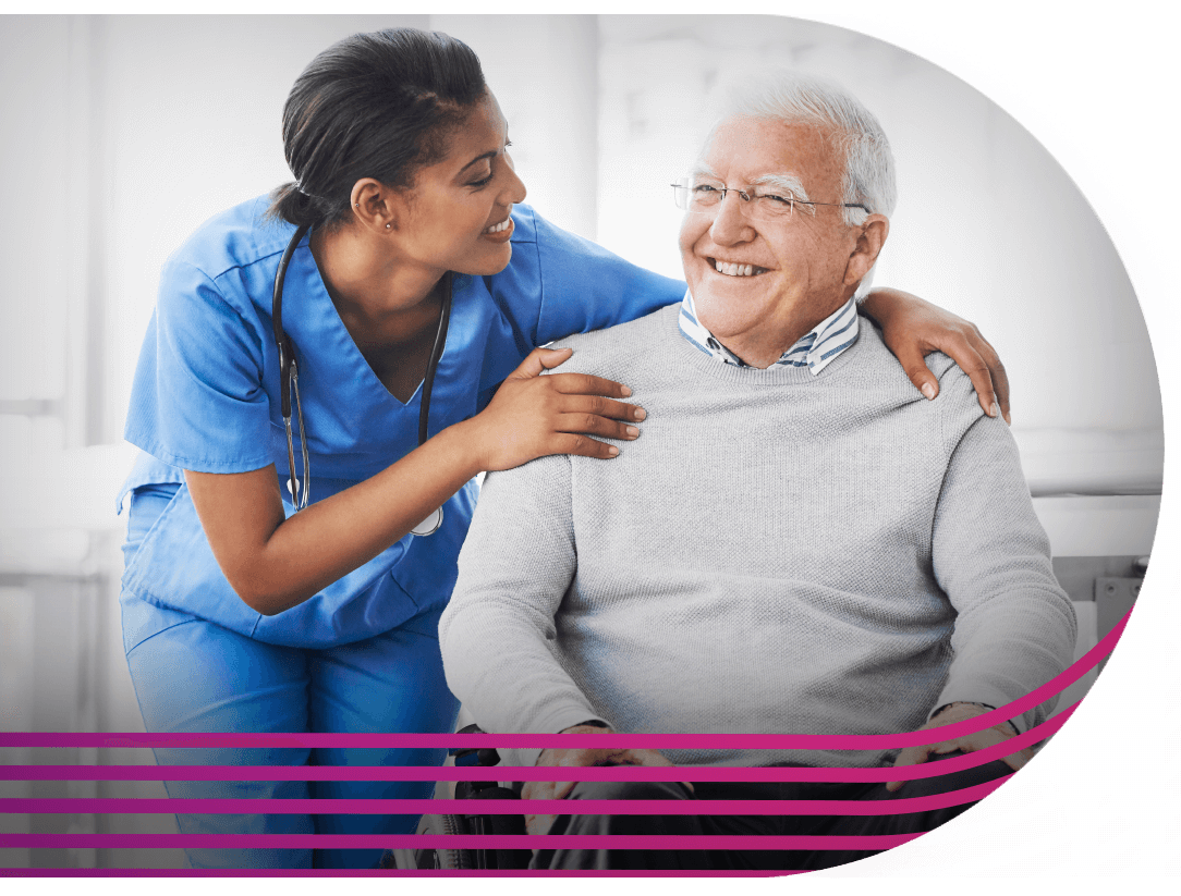 Healthcare worker with patient smiling