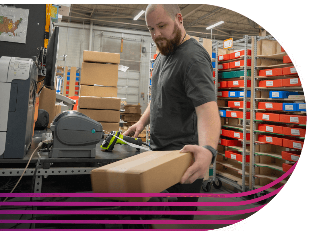 man scanning box